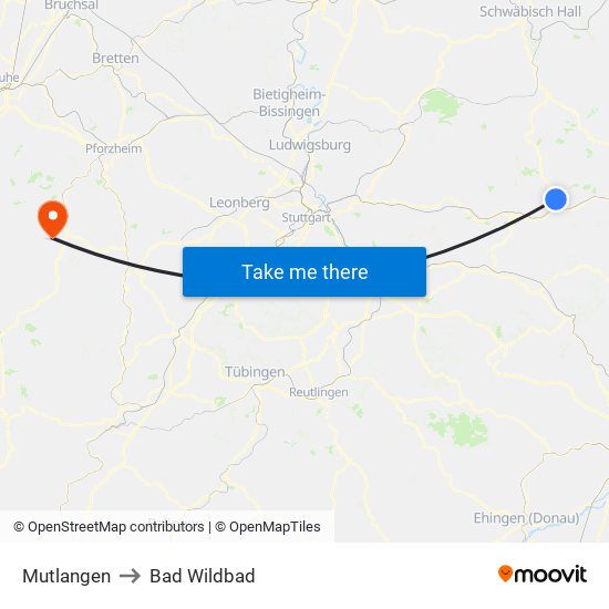 Mutlangen to Bad Wildbad map