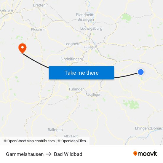 Gammelshausen to Bad Wildbad map