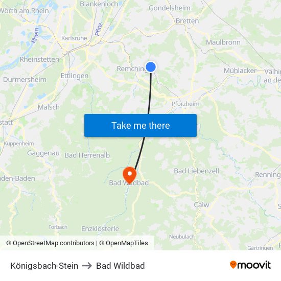 Königsbach-Stein to Bad Wildbad map