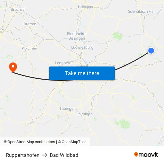 Ruppertshofen to Bad Wildbad map