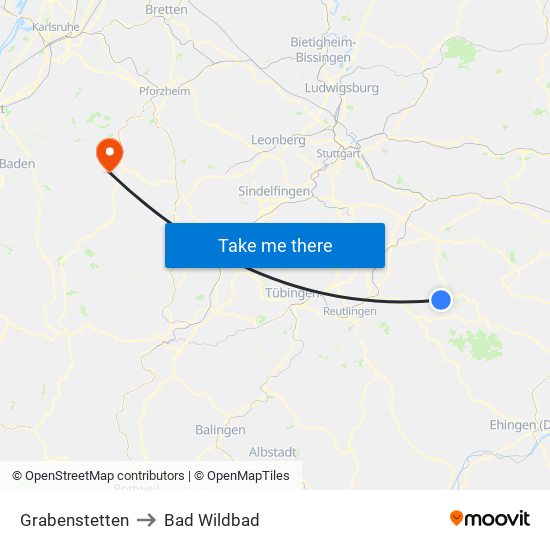 Grabenstetten to Bad Wildbad map