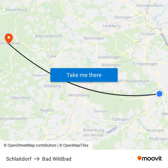 Schlaitdorf to Bad Wildbad map