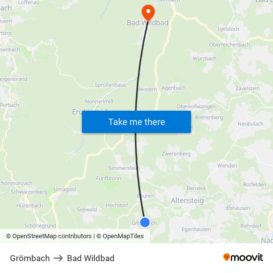 Grömbach to Bad Wildbad map