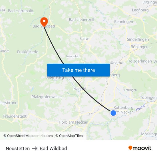 Neustetten to Bad Wildbad map