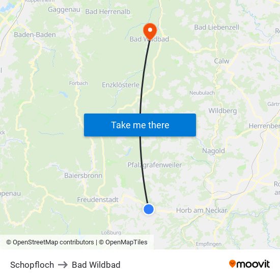 Schopfloch to Bad Wildbad map