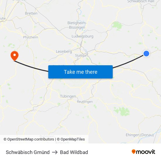 Schwäbisch Gmünd to Bad Wildbad map