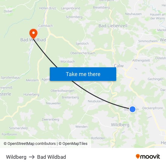 Wildberg to Bad Wildbad map