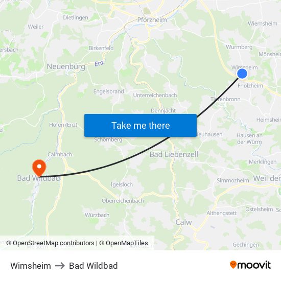 Wimsheim to Bad Wildbad map