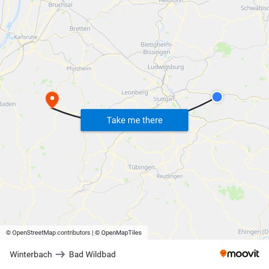 Winterbach to Bad Wildbad map