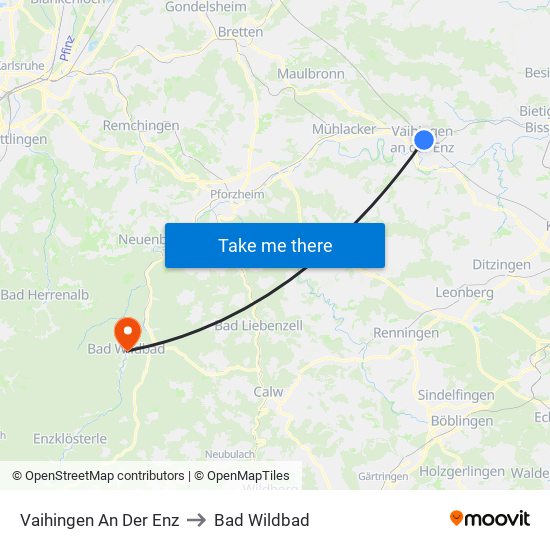 Vaihingen An Der Enz to Bad Wildbad map