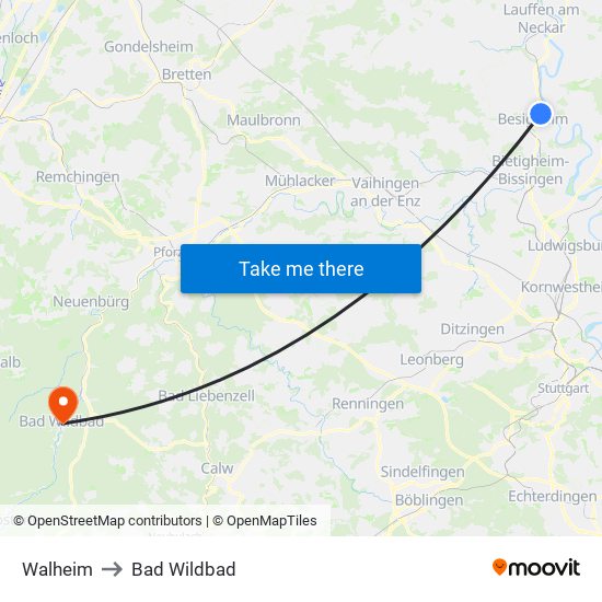 Walheim to Bad Wildbad map