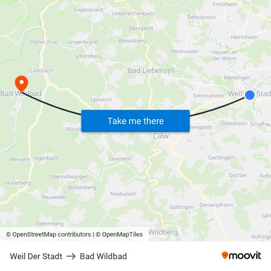 Weil Der Stadt to Bad Wildbad map