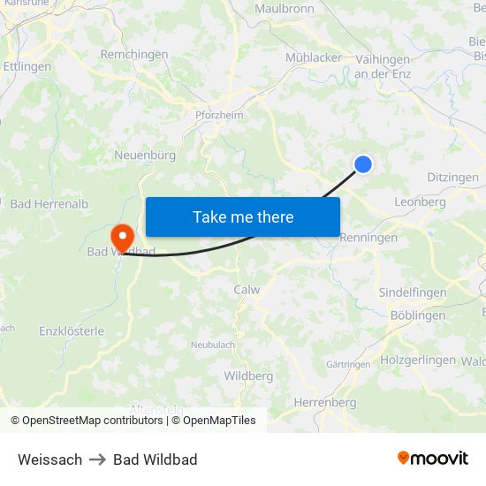 Weissach to Bad Wildbad map