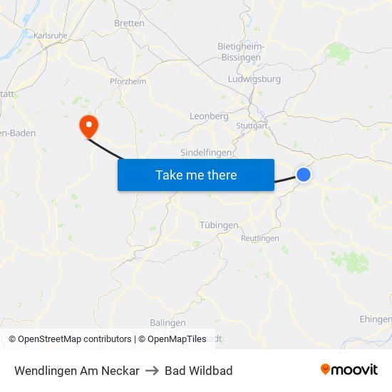Wendlingen Am Neckar to Bad Wildbad map