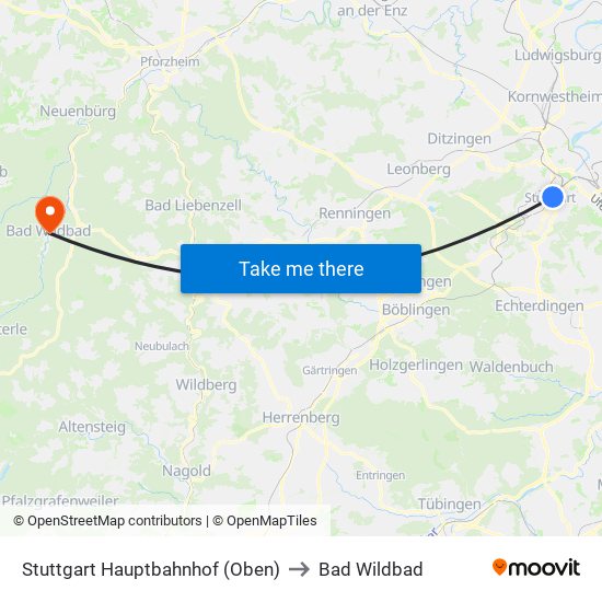 Stuttgart Hauptbahnhof (Oben) to Bad Wildbad map