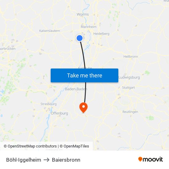 Böhl-Iggelheim to Baiersbronn map