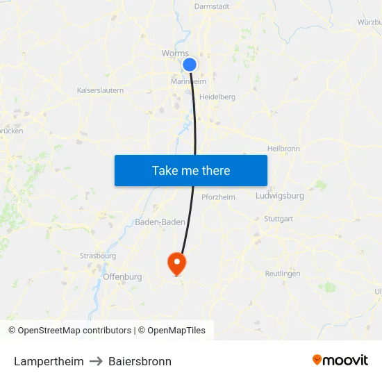 Lampertheim to Baiersbronn map