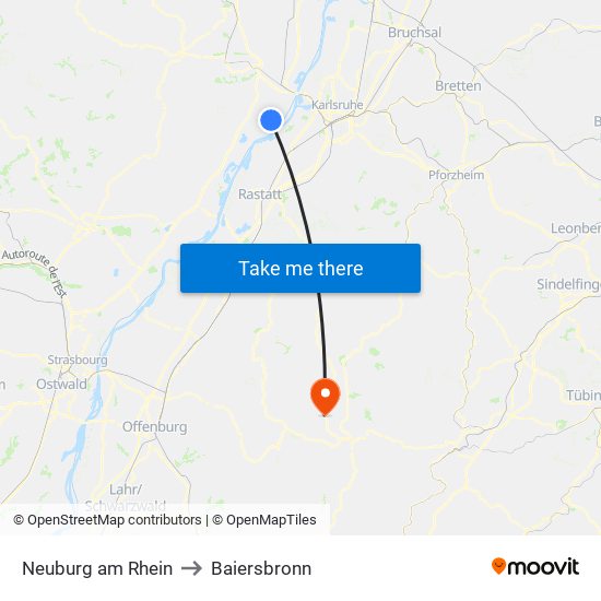 Neuburg am Rhein to Baiersbronn map
