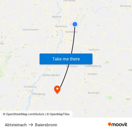 Abtsteinach to Baiersbronn map