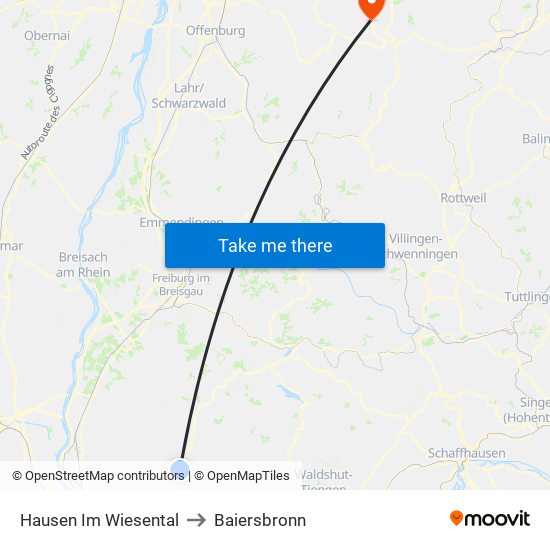 Hausen Im Wiesental to Baiersbronn map