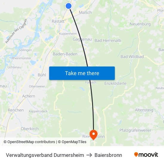 Verwaltungsverband Durmersheim to Baiersbronn map