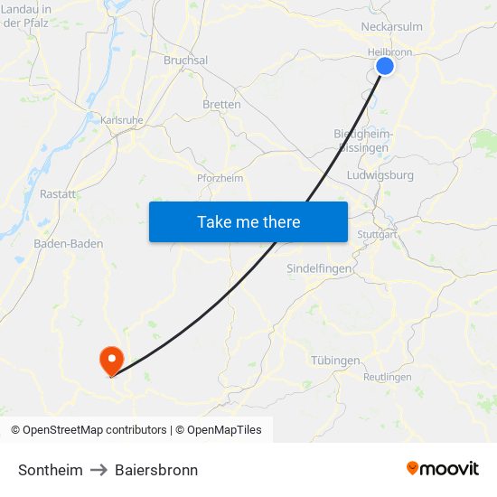 Sontheim to Baiersbronn map