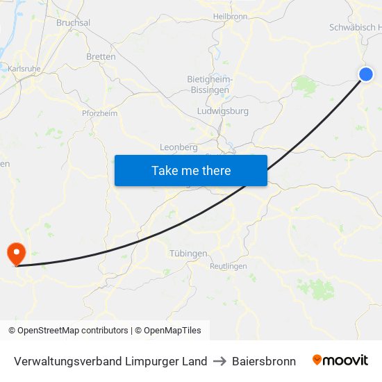 Verwaltungsverband Limpurger Land to Baiersbronn map