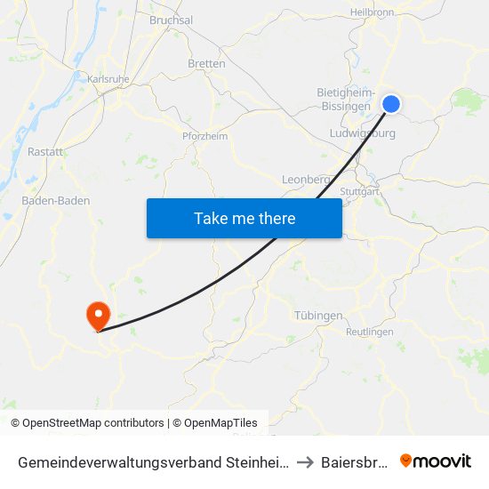 Gemeindeverwaltungsverband Steinheim-Murr to Baiersbronn map