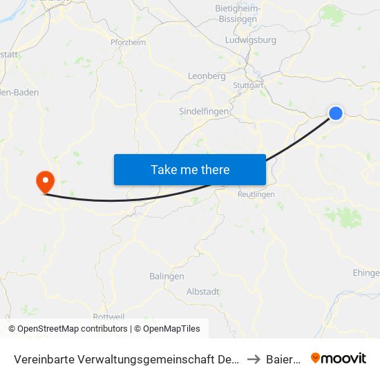 Vereinbarte Verwaltungsgemeinschaft Der Stadt Ebersbach An Der Fils to Baiersbronn map