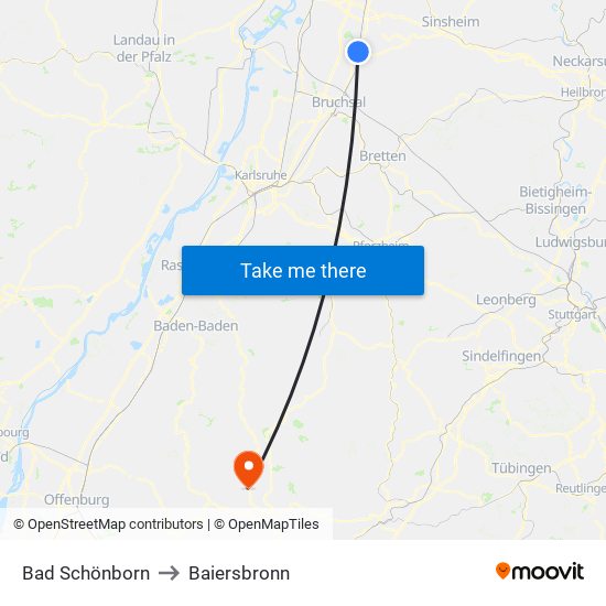 Bad Schönborn to Baiersbronn map