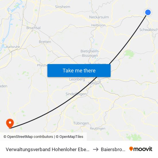 Verwaltungsverband Hohenloher Ebene to Baiersbronn map