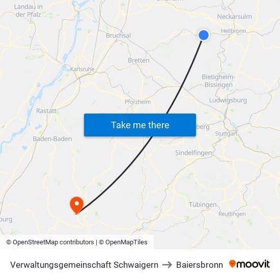 Verwaltungsgemeinschaft Schwaigern to Baiersbronn map