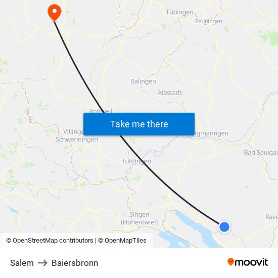 Salem to Baiersbronn map