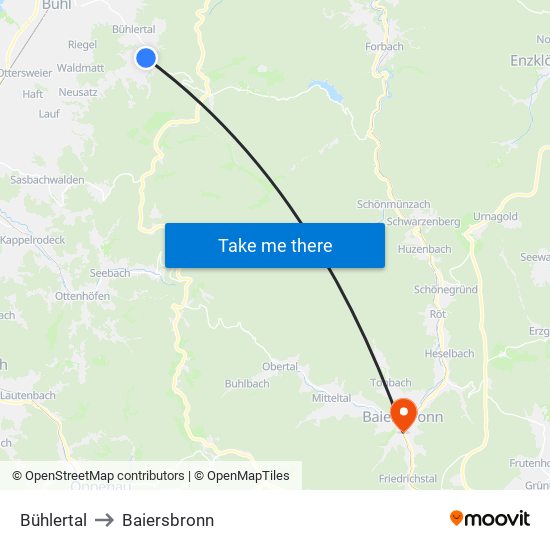 Bühlertal to Baiersbronn map