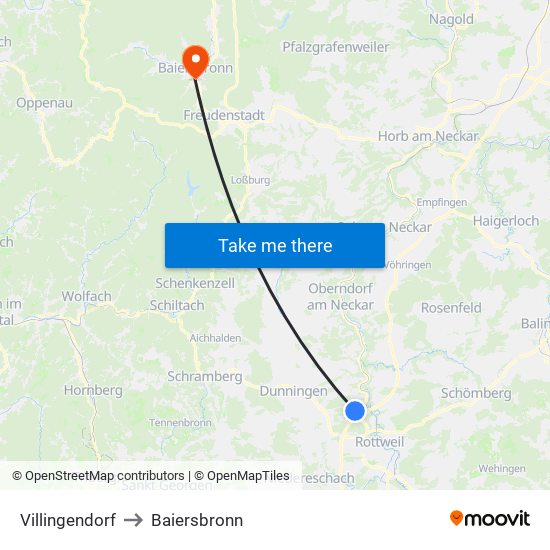 Villingendorf to Baiersbronn map