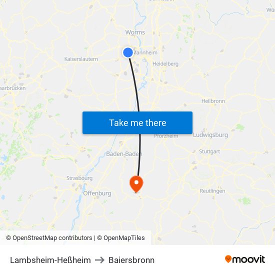 Lambsheim-Heßheim to Baiersbronn map