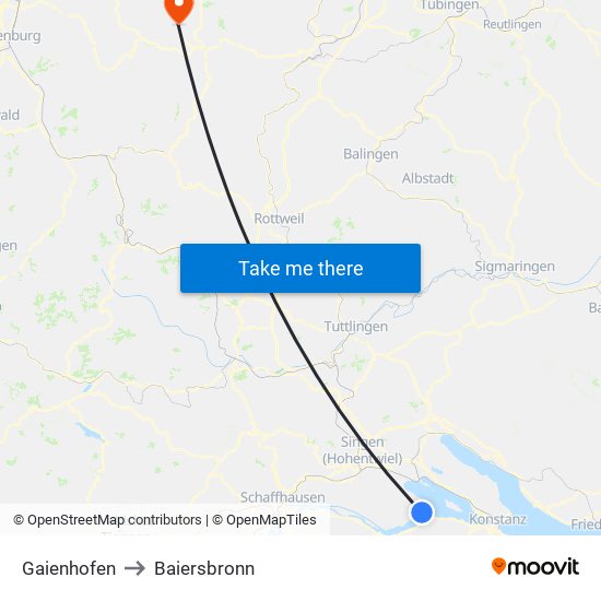 Gaienhofen to Baiersbronn map