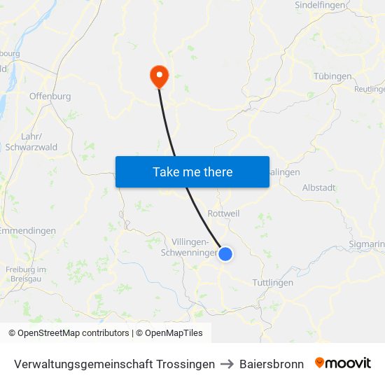 Verwaltungsgemeinschaft Trossingen to Baiersbronn map