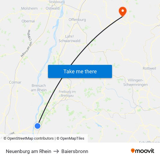 Neuenburg am Rhein to Baiersbronn map