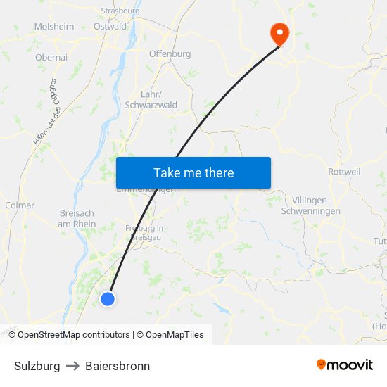 Sulzburg to Baiersbronn map