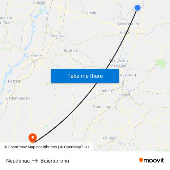 Neudenau to Baiersbronn map