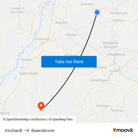 Kirchardt to Baiersbronn map