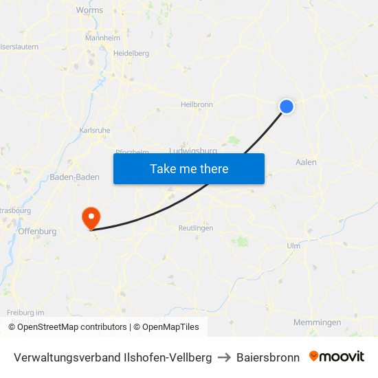 Verwaltungsverband Ilshofen-Vellberg to Baiersbronn map