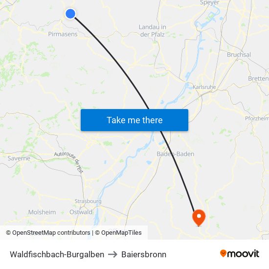 Waldfischbach-Burgalben to Baiersbronn map