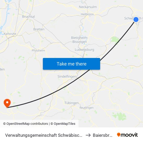 Verwaltungsgemeinschaft Schwäbisch Hall to Baiersbronn map