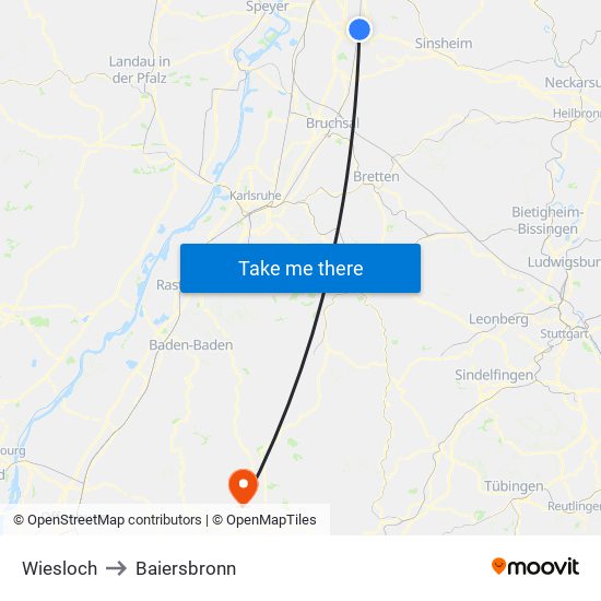 Wiesloch to Baiersbronn map