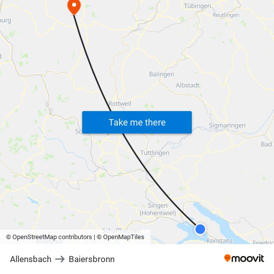 Allensbach to Baiersbronn map