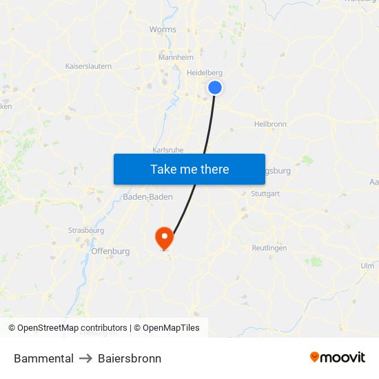 Bammental to Baiersbronn map