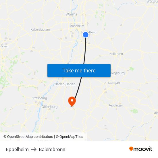 Eppelheim to Baiersbronn map