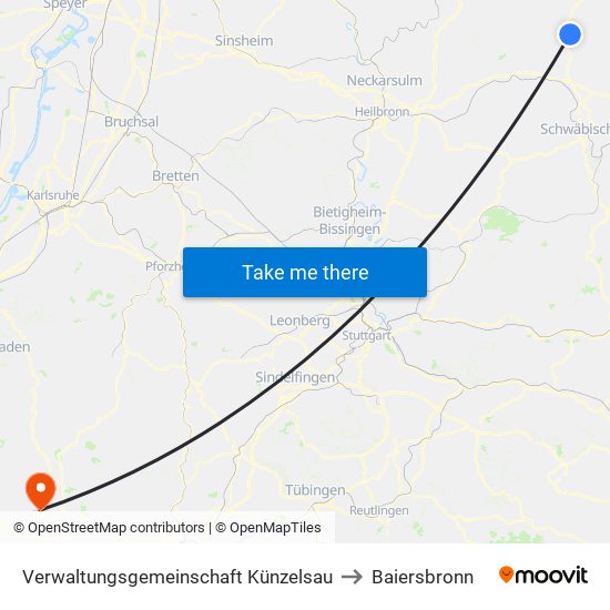 Verwaltungsgemeinschaft Künzelsau to Baiersbronn map